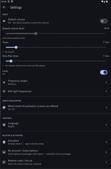 Preview: PHYbio Audio Player App – settings